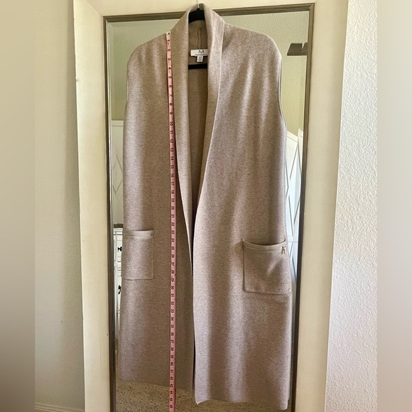 Magaschoni Cashmere Beige Open Front Sleeveless Duster Cardigan - Picture 5 of 7